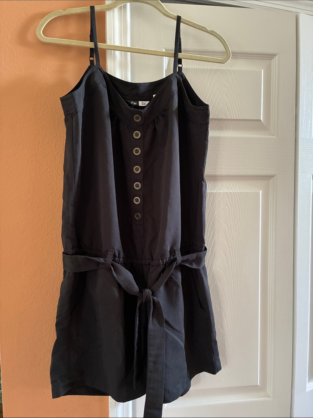 Per Se Women's Black Button-Front Sleeveless Romper Dress